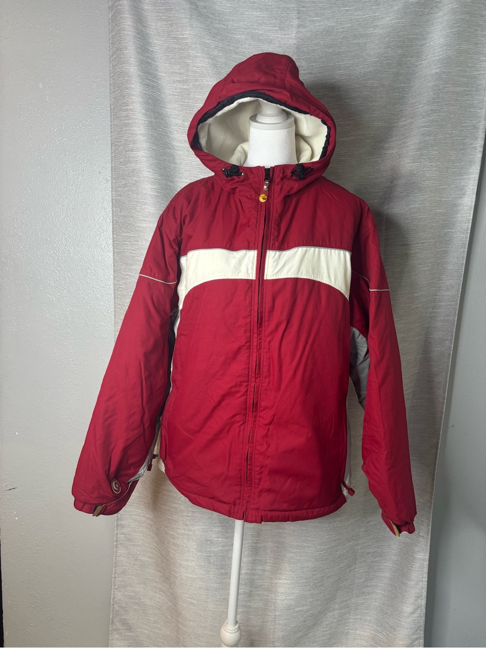 Girls' Red Hooded Puffer Jacket with Cream Accent